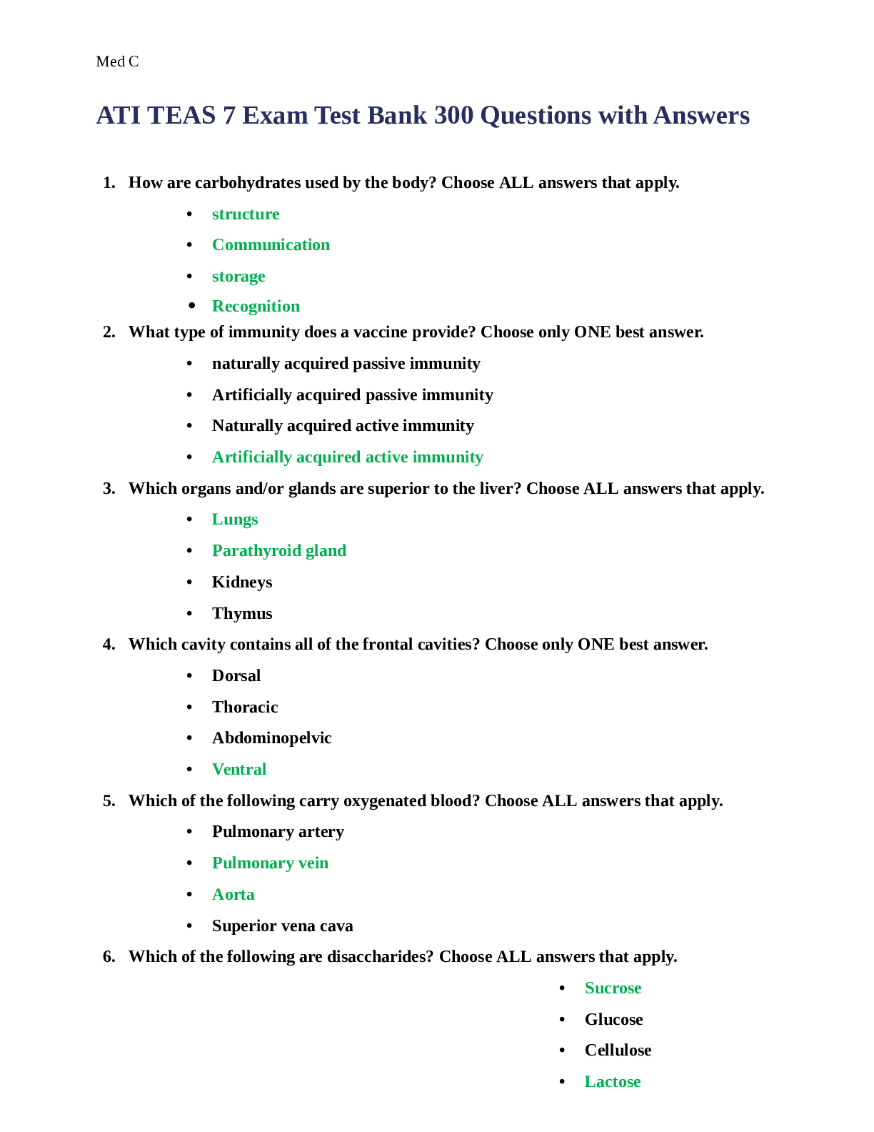 Preview image for ATI TEAS 7 Exam Test Bank 300 Questions with Answers